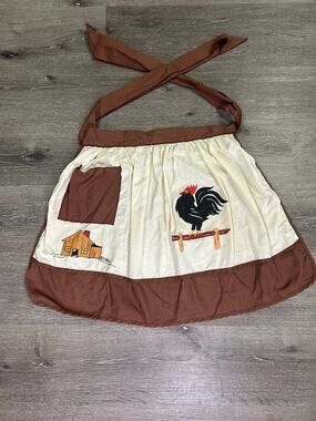 Vintage Farmhouse Rooster Half Apron Waist Ruffle Cotton Barn